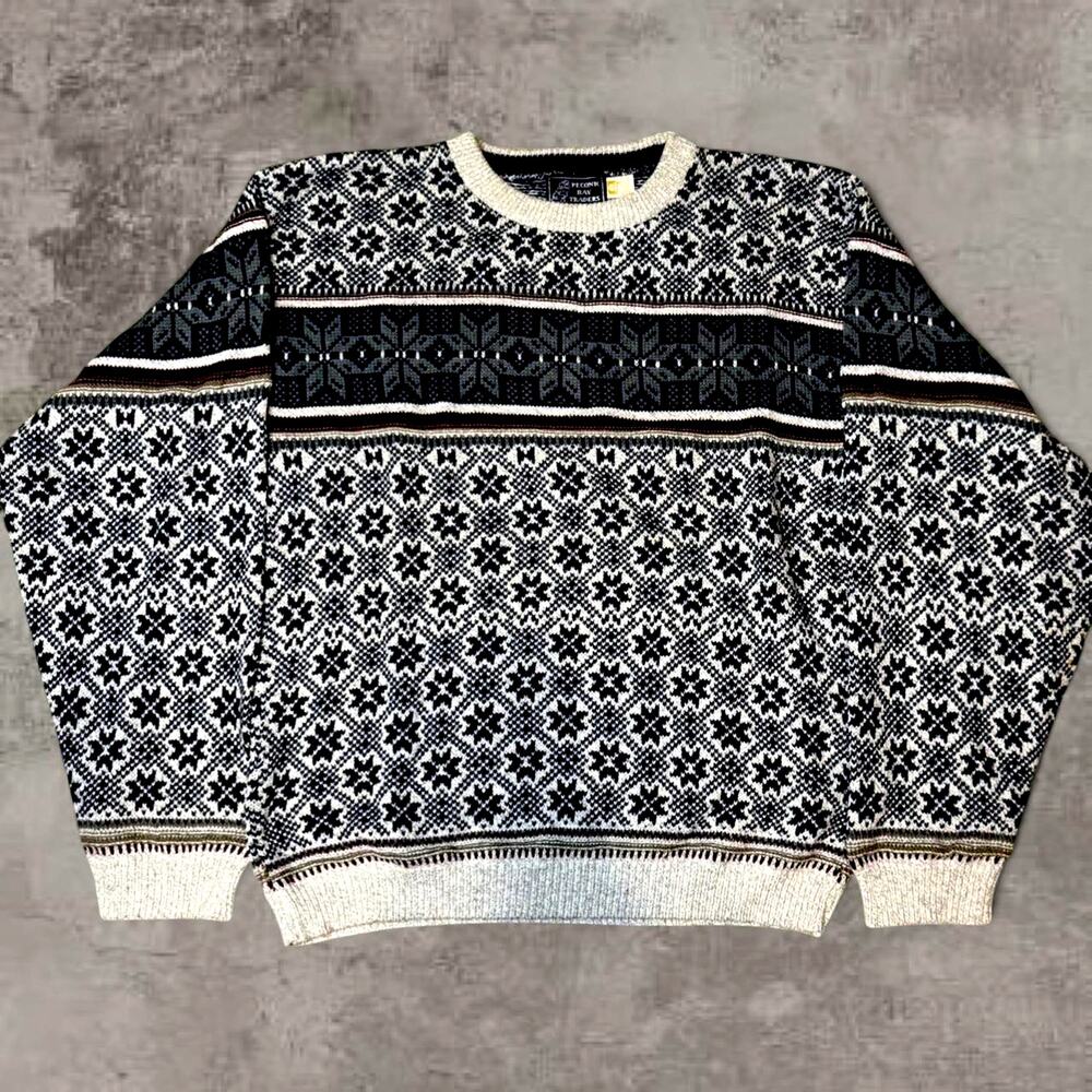Vintage 80s Peconic Bay Traders Fair knit sweater 100% cotton USA made EUC